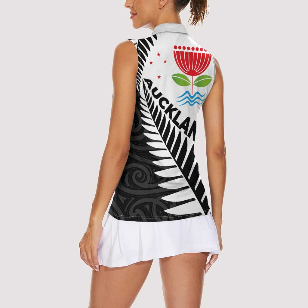 New Zealand Auckland Women Sleeveless Polo Shirt Auckland's Emblem and Silver Ferns - Maori Art Tattoo