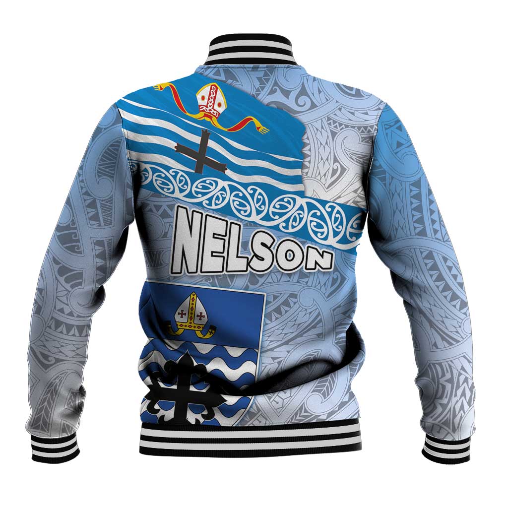 New Zealand Nelson Baseball Jacket Nelson's Flag and Seal - Maori Art Tattoo