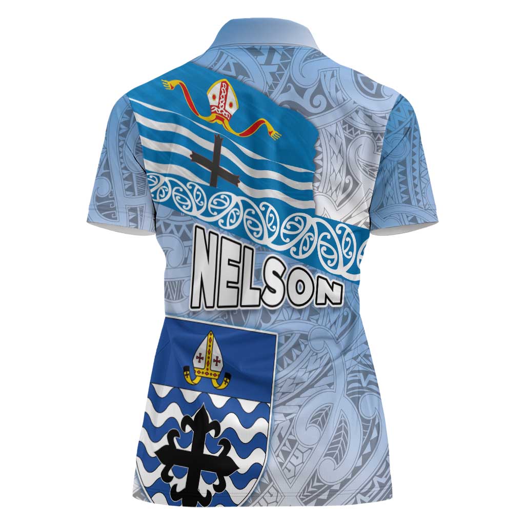 New Zealand Nelson Women Polo Shirt Nelson's Flag and Seal - Maori Art Tattoo