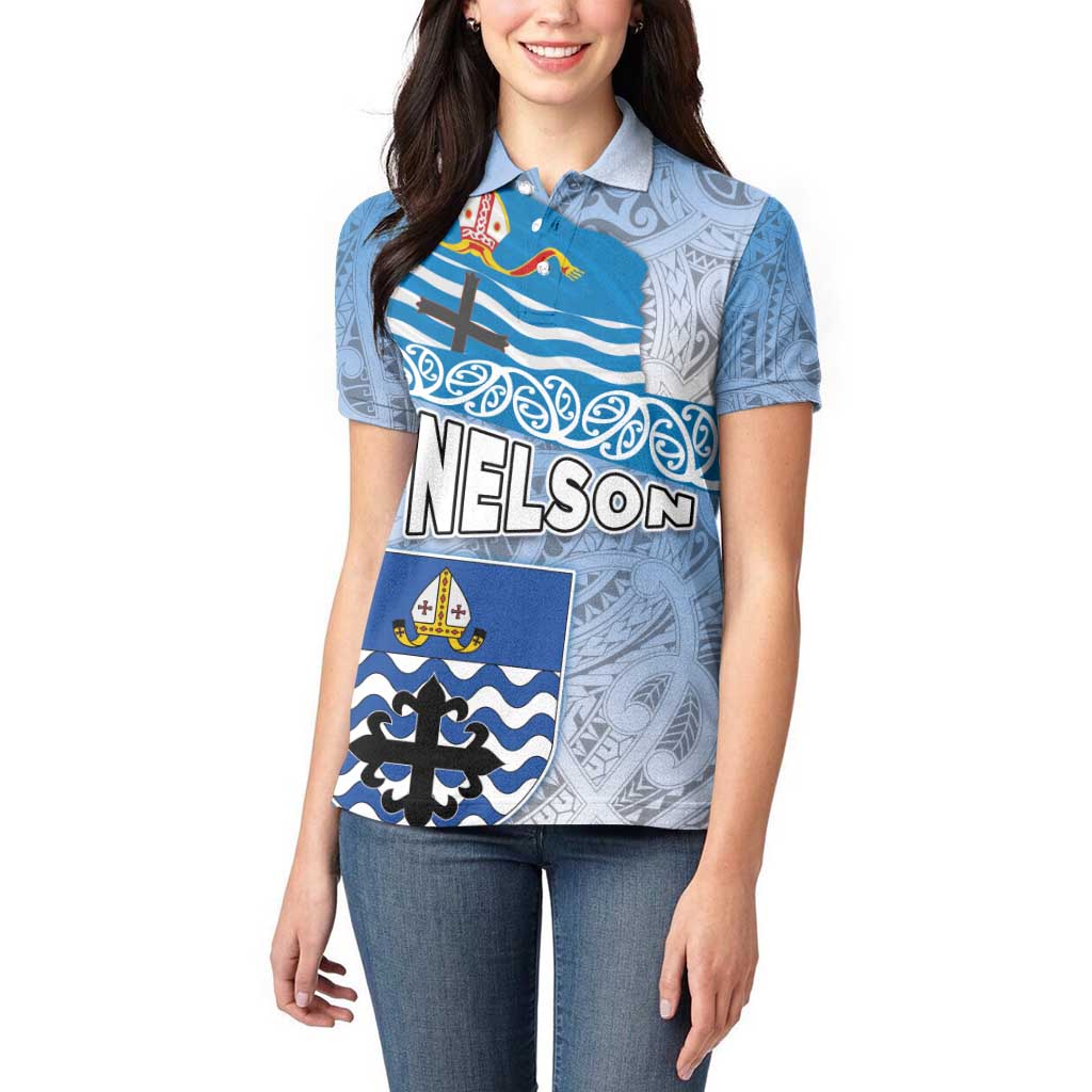 New Zealand Nelson Women Polo Shirt Nelson's Flag and Seal - Maori Art Tattoo