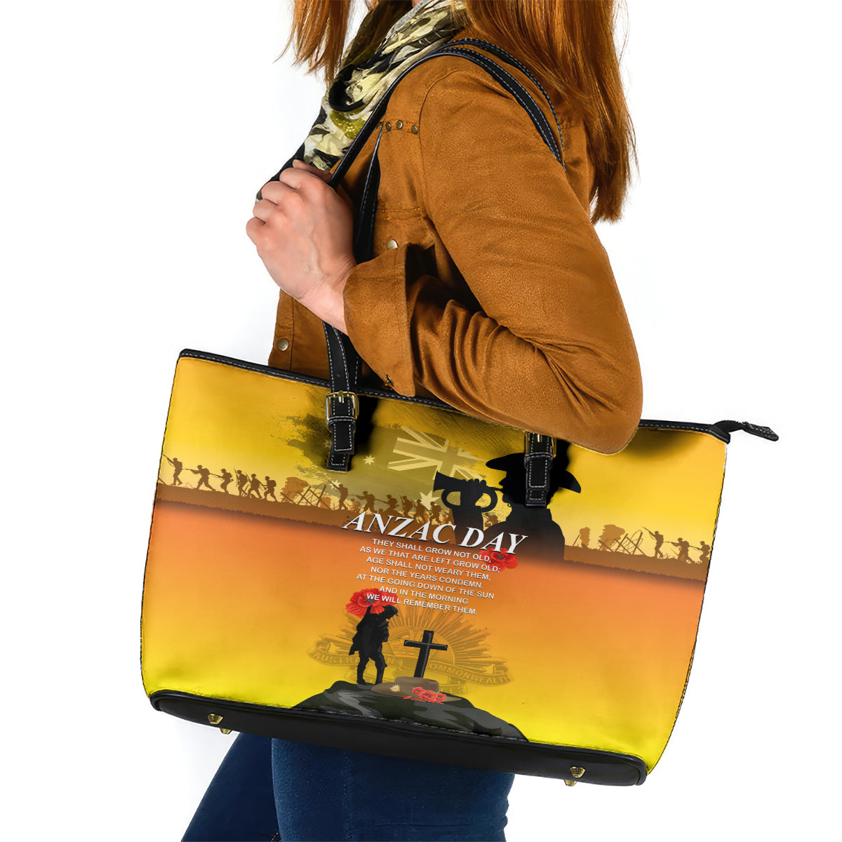 Australia ANZAC Day Leather Tote Bag Gallipoli Lest We Forget