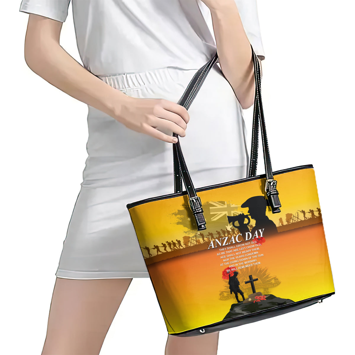 Australia ANZAC Day Leather Tote Bag Gallipoli Lest We Forget