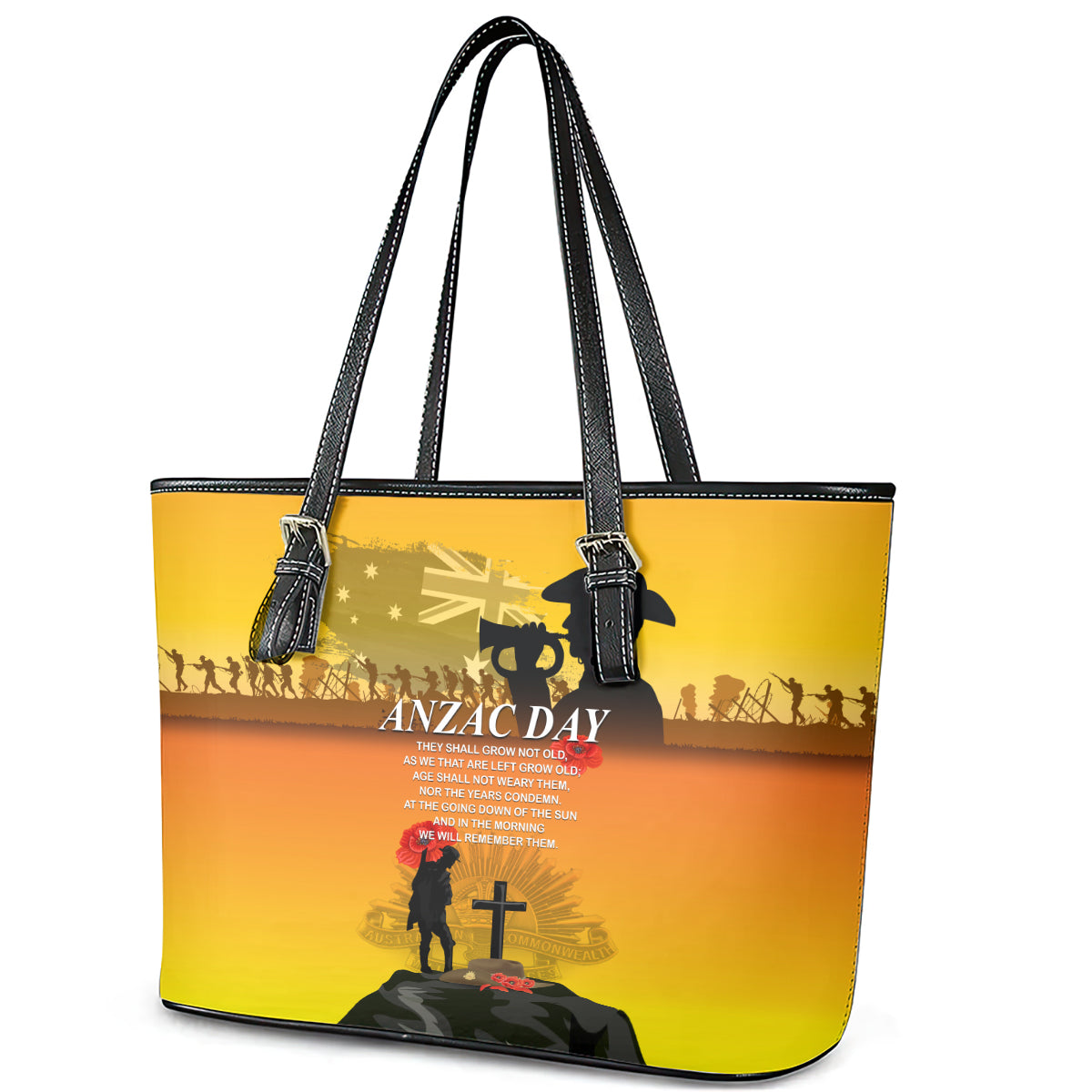 Australia ANZAC Day Leather Tote Bag Gallipoli Lest We Forget