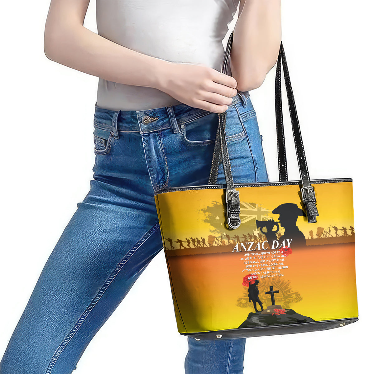 Australia ANZAC Day Leather Tote Bag Gallipoli Lest We Forget