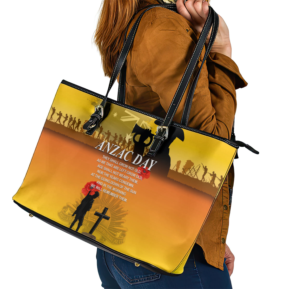 Australia ANZAC Day Leather Tote Bag Gallipoli Lest We Forget