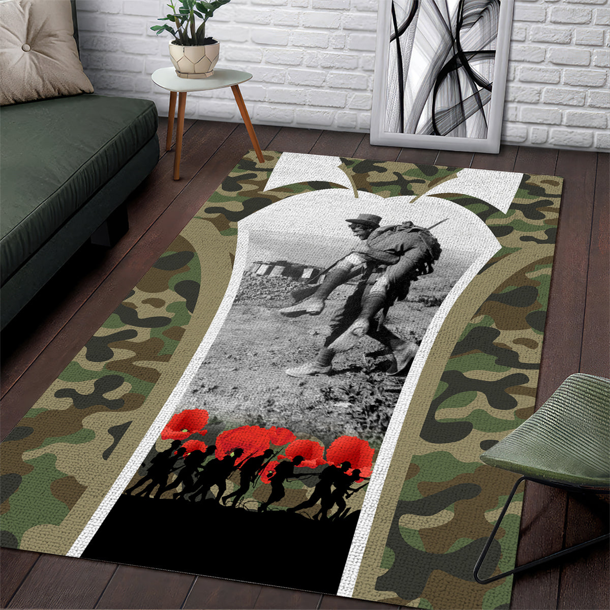 New Zealand and Australia ANZAC Day Area Rug Koala and Kiwi Bird Soldier Gallipoli Camouflage Style