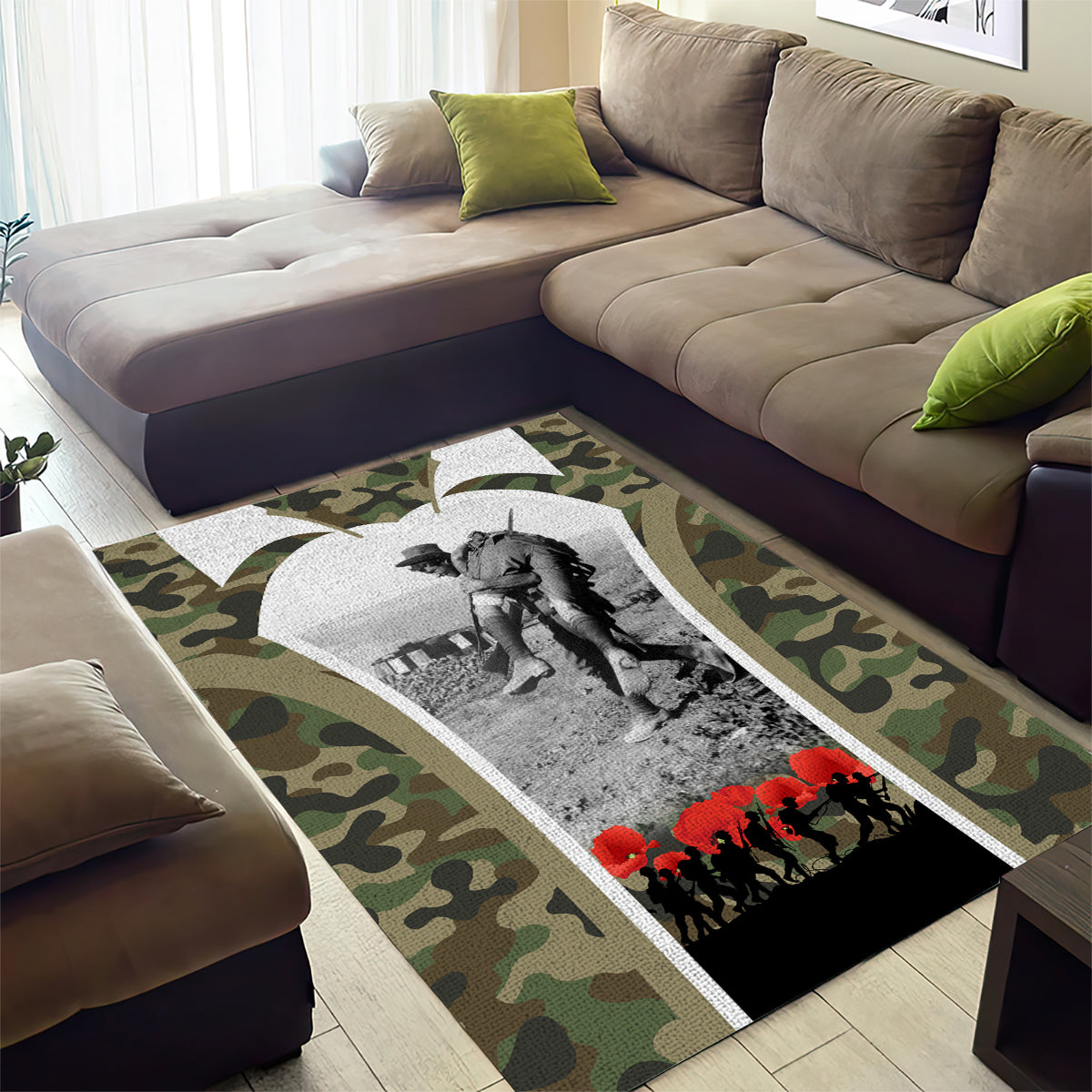 New Zealand and Australia ANZAC Day Area Rug Koala and Kiwi Bird Soldier Gallipoli Camouflage Style