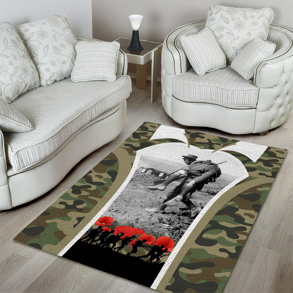 New Zealand and Australia ANZAC Day Area Rug Koala and Kiwi Bird Soldier Gallipoli Camouflage Style