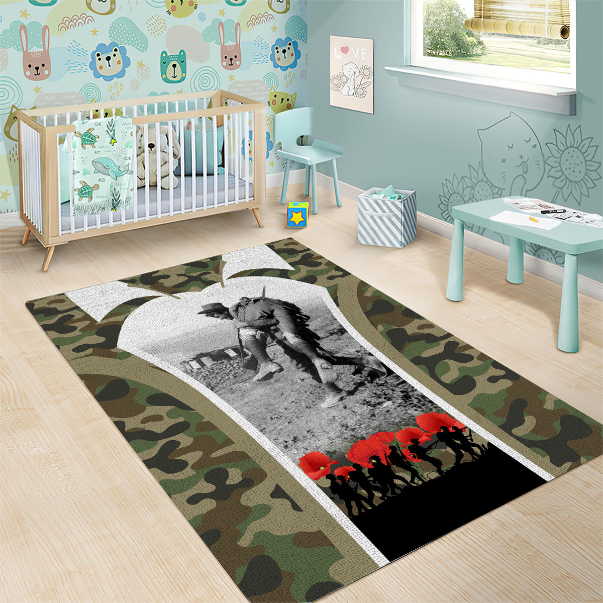 New Zealand and Australia ANZAC Day Area Rug Koala and Kiwi Bird Soldier Gallipoli Camouflage Style