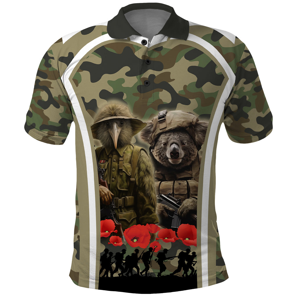 New Zealand and Australia ANZAC Day Polo Shirt Koala and Kiwi Bird Soldier Gallipoli Camouflage Style