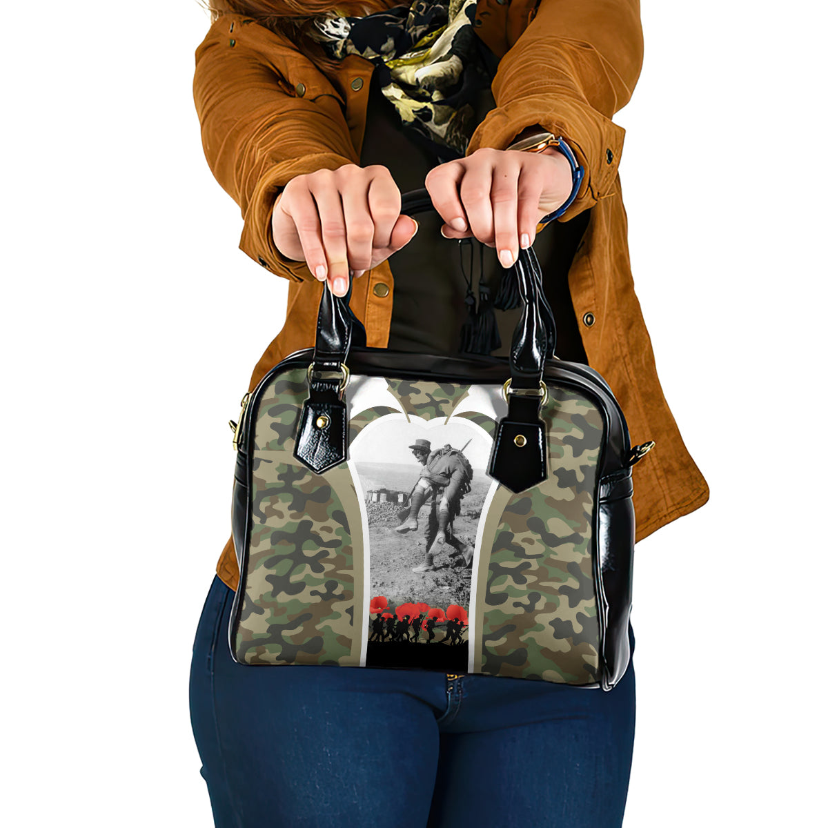 New Zealand and Australia ANZAC Day Shoulder Handbag Koala and Kiwi Bird Soldier Gallipoli Camouflage Style