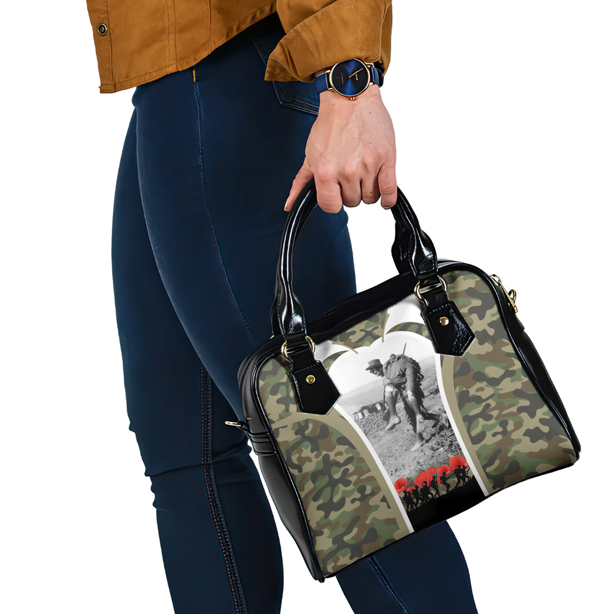 New Zealand and Australia ANZAC Day Shoulder Handbag Koala and Kiwi Bird Soldier Gallipoli Camouflage Style