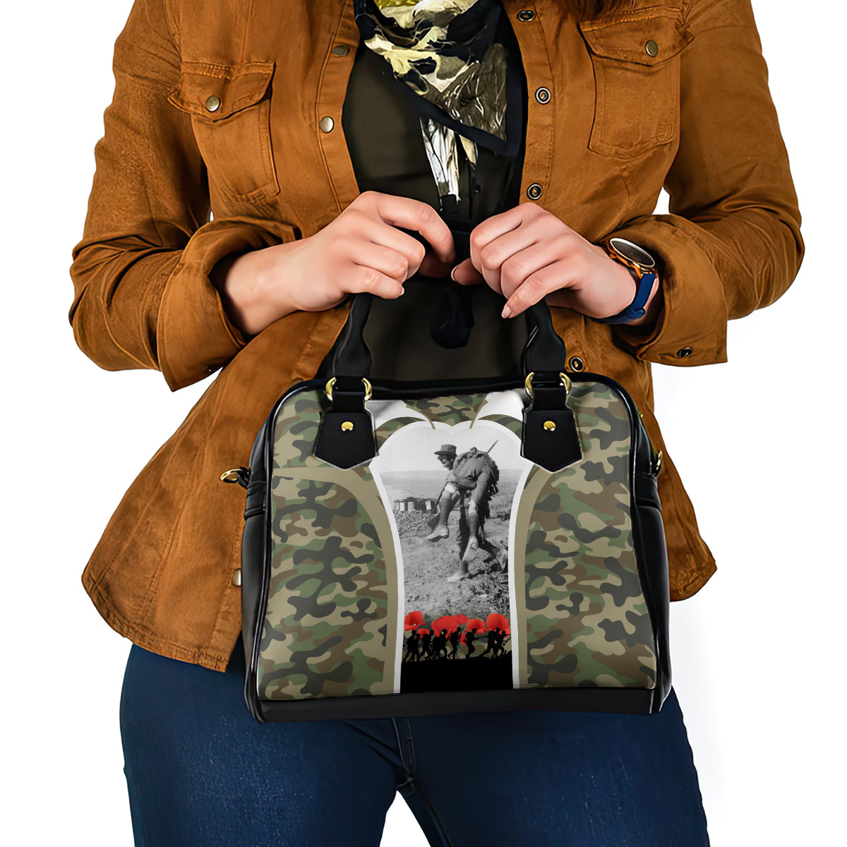 New Zealand and Australia ANZAC Day Shoulder Handbag Koala and Kiwi Bird Soldier Gallipoli Camouflage Style