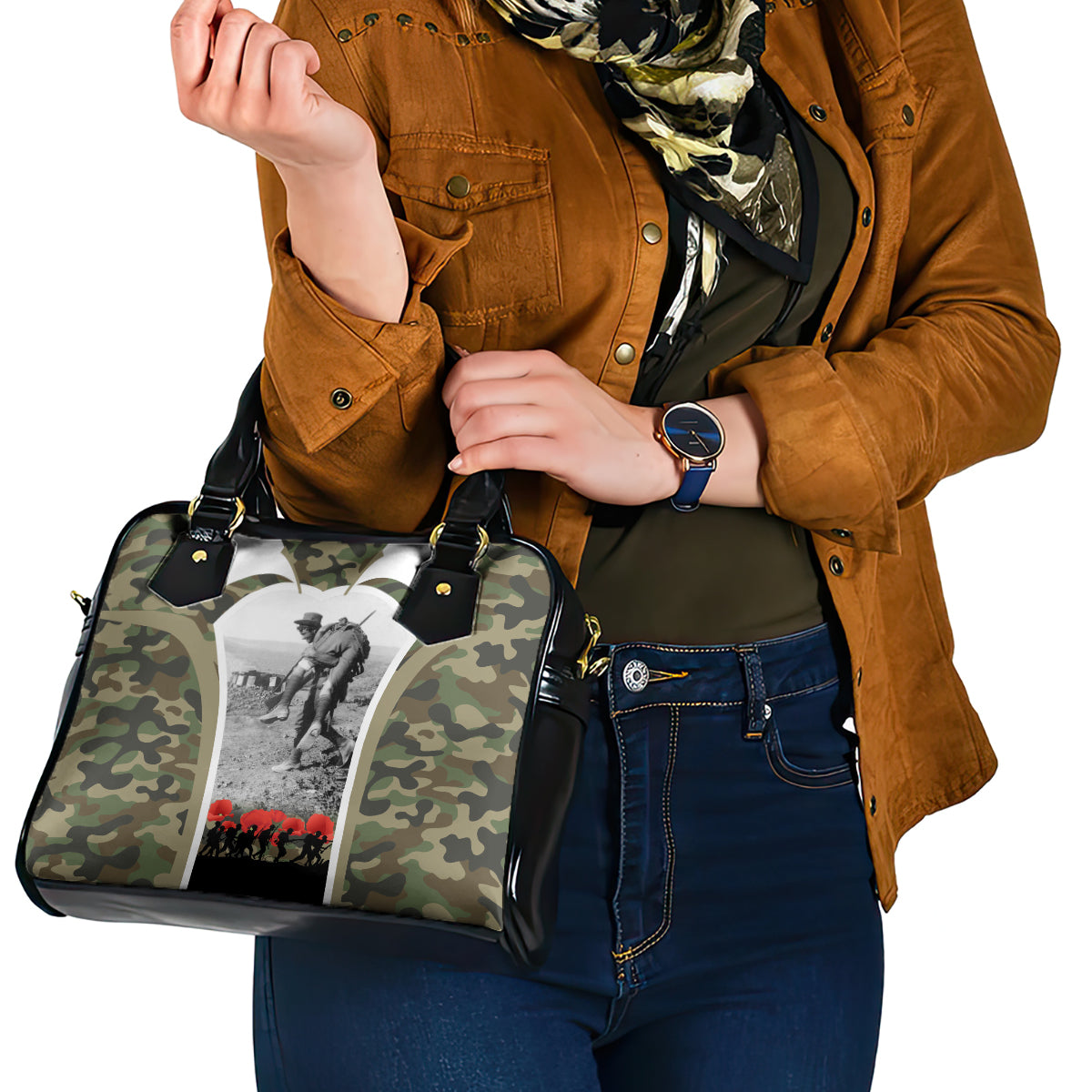 New Zealand and Australia ANZAC Day Shoulder Handbag Koala and Kiwi Bird Soldier Gallipoli Camouflage Style