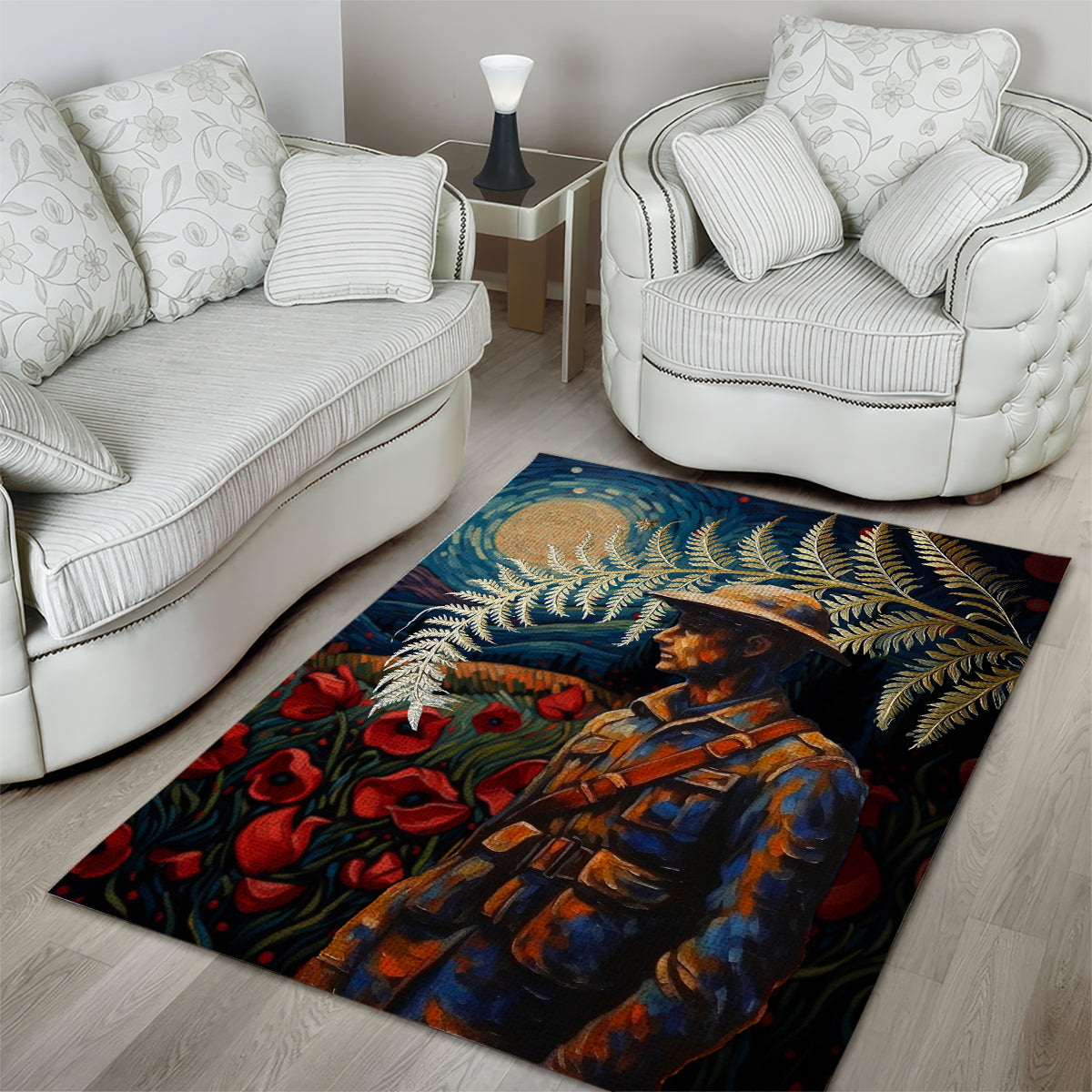 New Zealand Soldier ANZAC Day Area Rug Silver Fern Starry Night Style