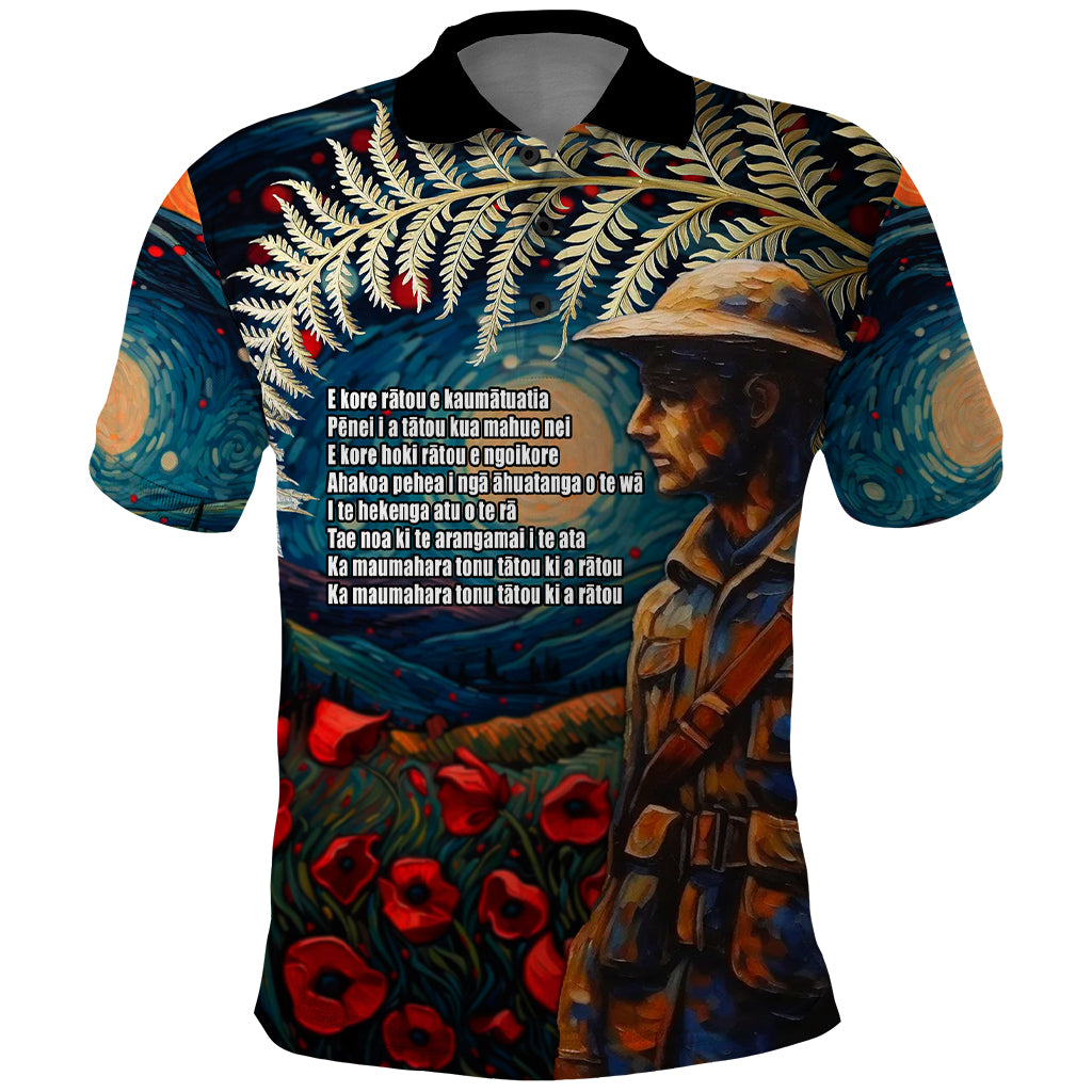 New Zealand Soldier ANZAC Day Polo Shirt Silver Fern Starry Night Style