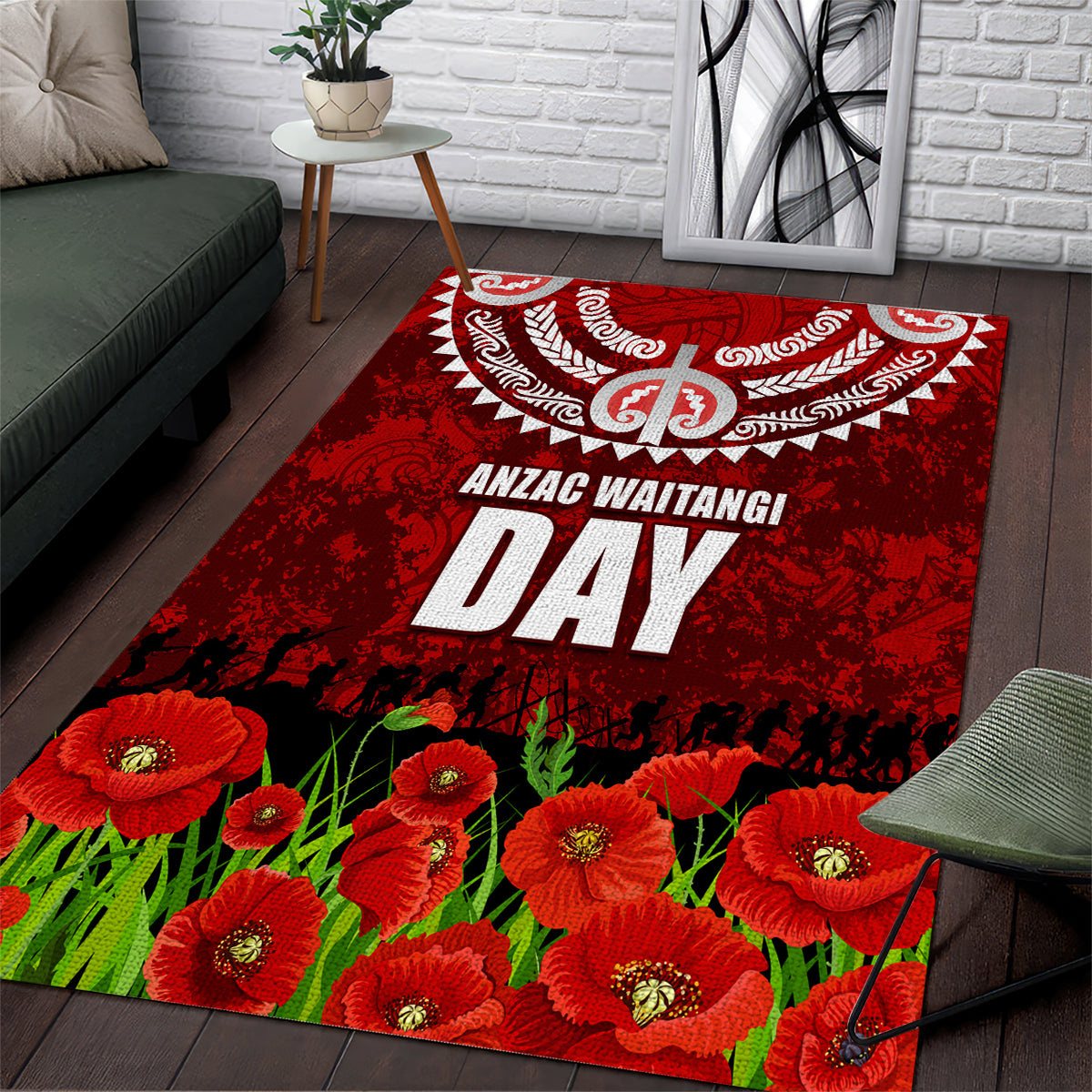 New Zealand ANZAC Waitangi Day Area Rug Hei Tiki and Soldier