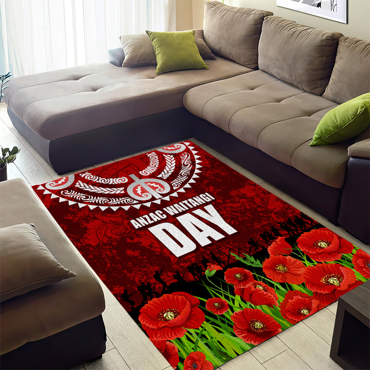 New Zealand ANZAC Waitangi Day Area Rug Hei Tiki and Soldier