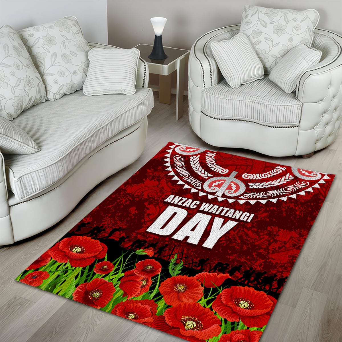 New Zealand ANZAC Waitangi Day Area Rug Hei Tiki and Soldier