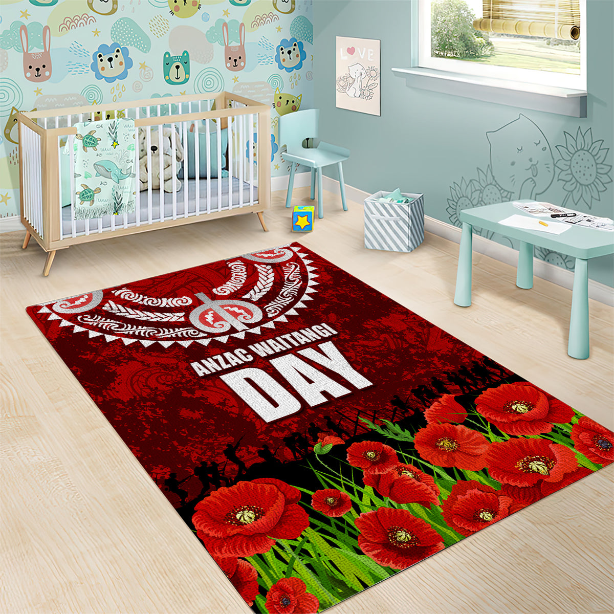 New Zealand ANZAC Waitangi Day Area Rug Hei Tiki and Soldier