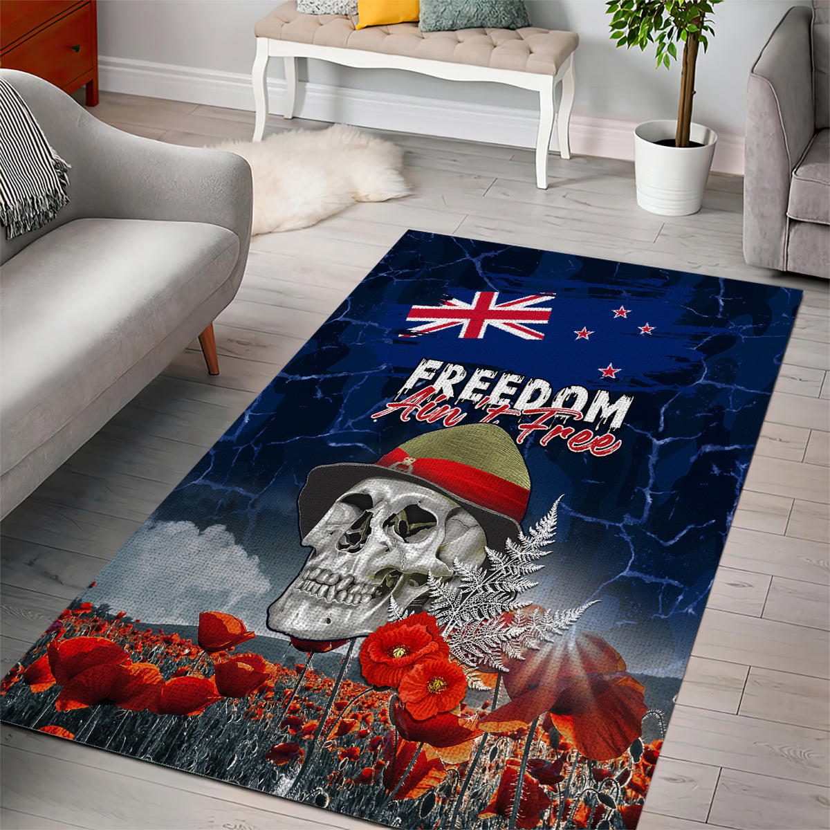 New Zealand ANZAC Day Area Rug Freedom Ain't Free