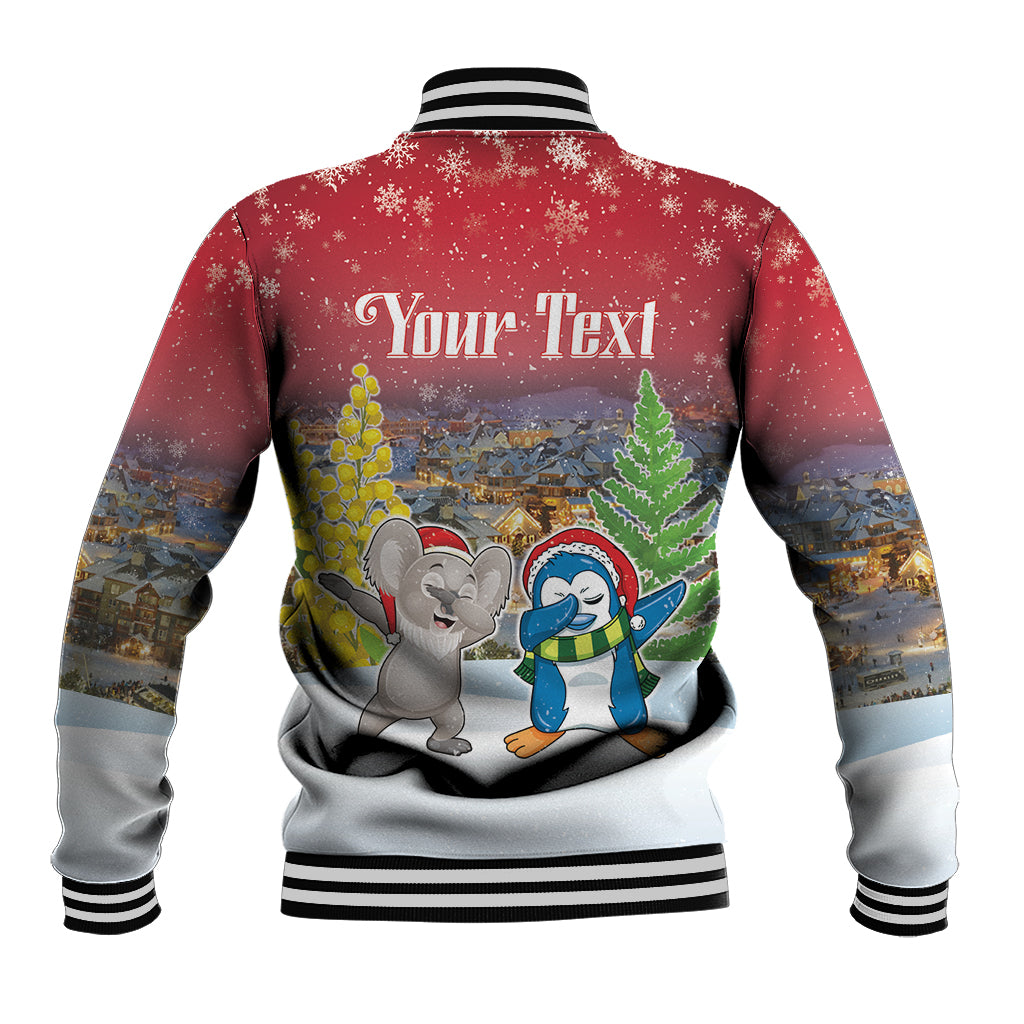 Personalised Christmas In July Baseball Jacket Funny Dabbing Dance Koala And Blue Penguins