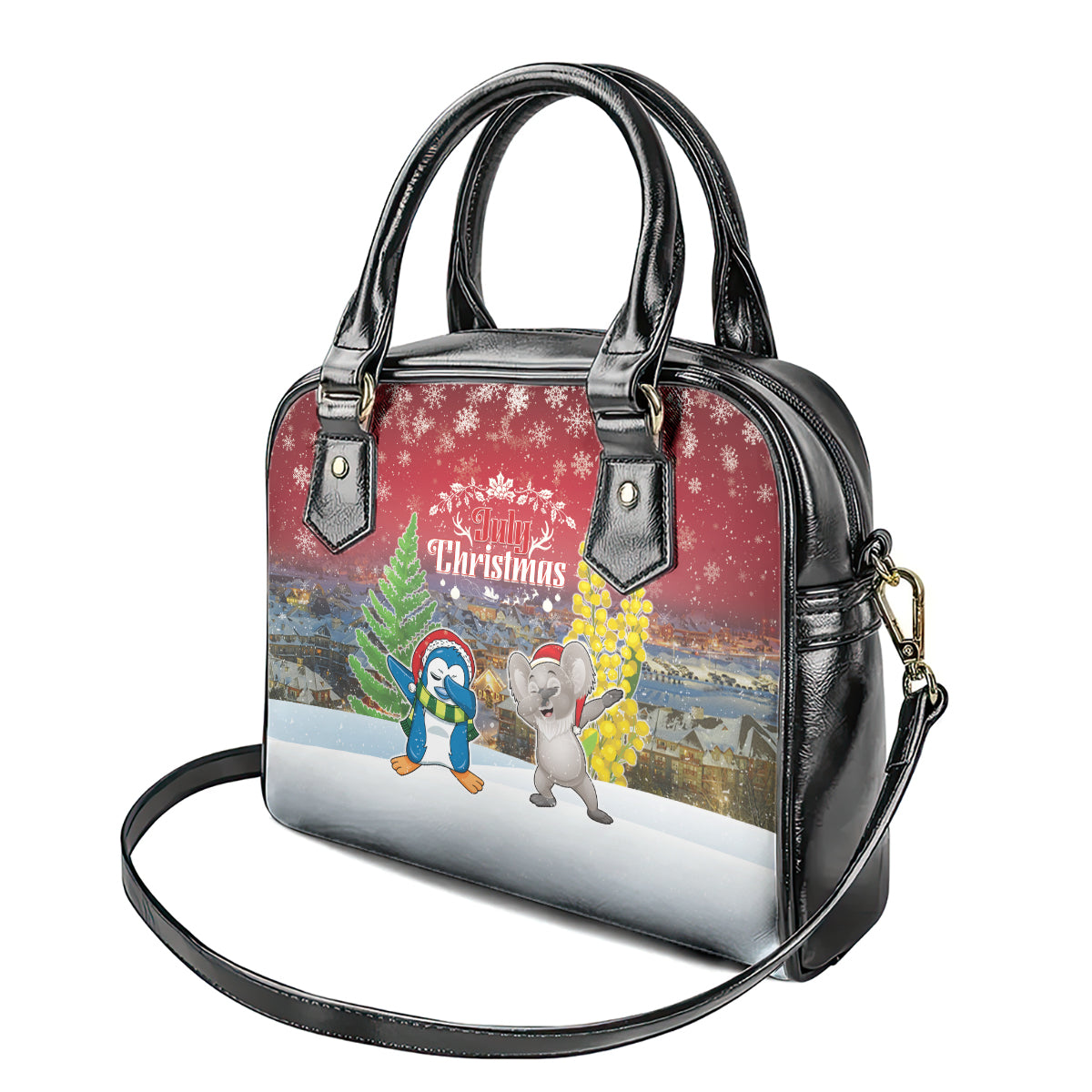 Christmas In July Shoulder Handbag Funny Dabbing Dance Koala And Blue Penguins