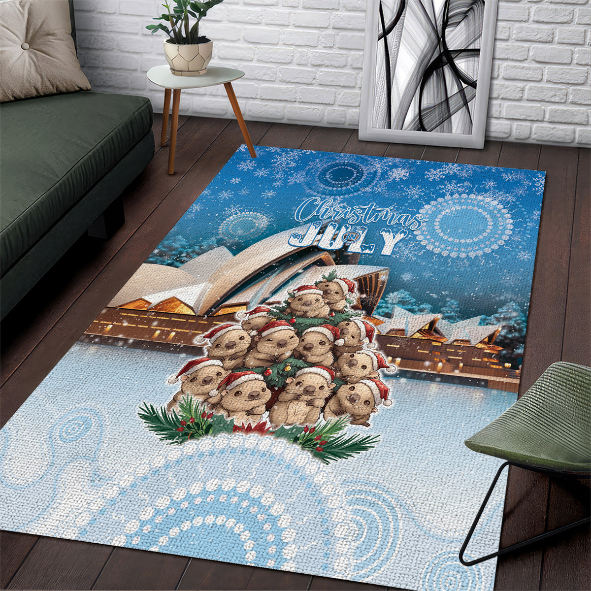 Australia Yulefest Area Rug Cute Wombat Sydney Opera House