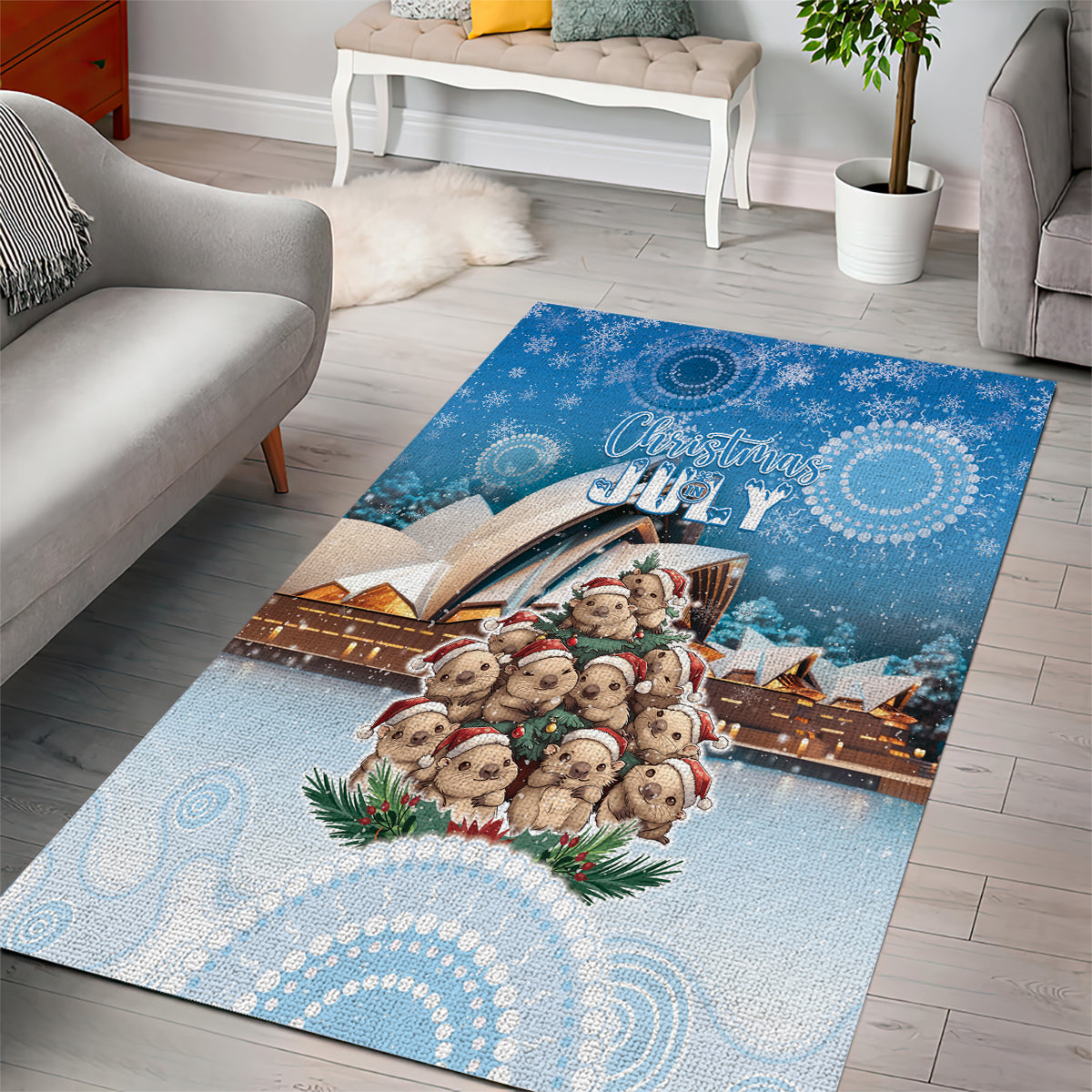 Australia Yulefest Area Rug Cute Wombat Sydney Opera House