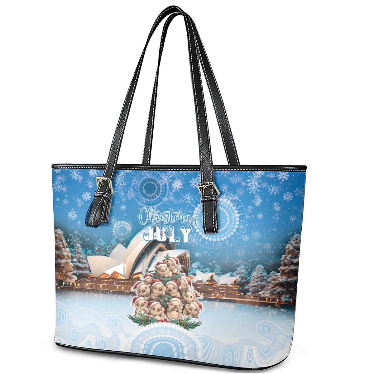 Australia Yulefest Leather Tote Bag Cute Wombat Sydney Opera House