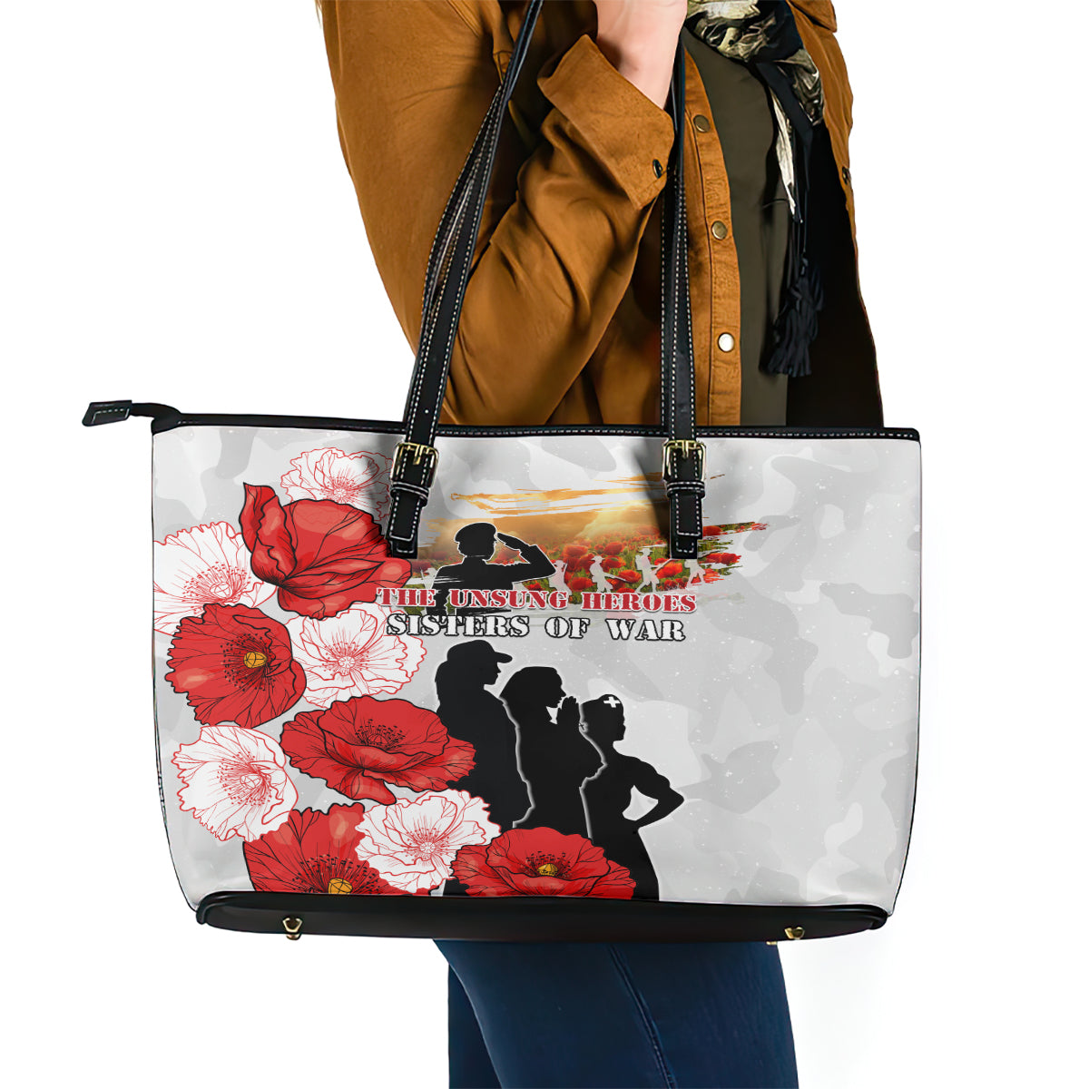 New Zealand ANZAC Day Leather Tote Bag The Unsung Heroes Sisters of War