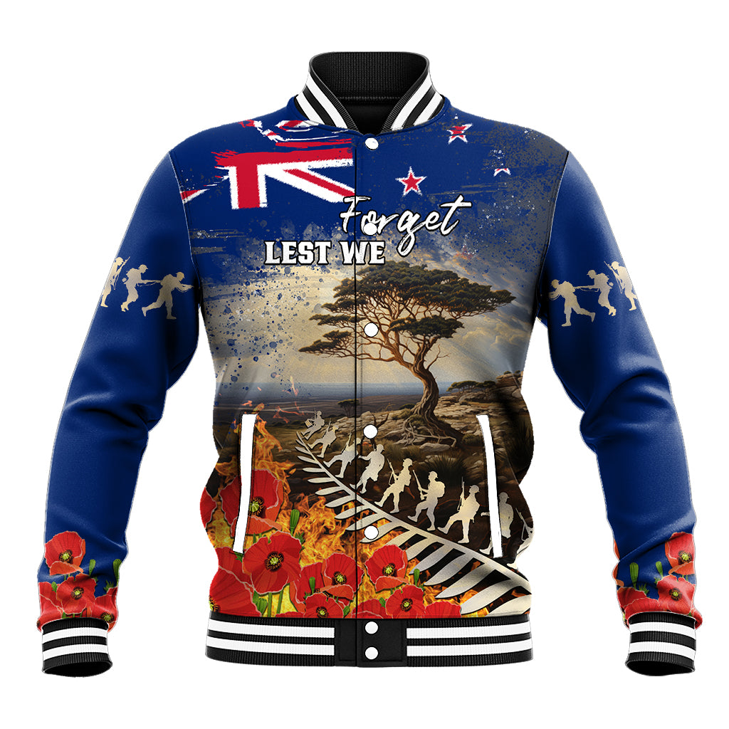 New Zealand ANZAC Day Baseball Jacket The Lonesome Pine With Soldier Fern