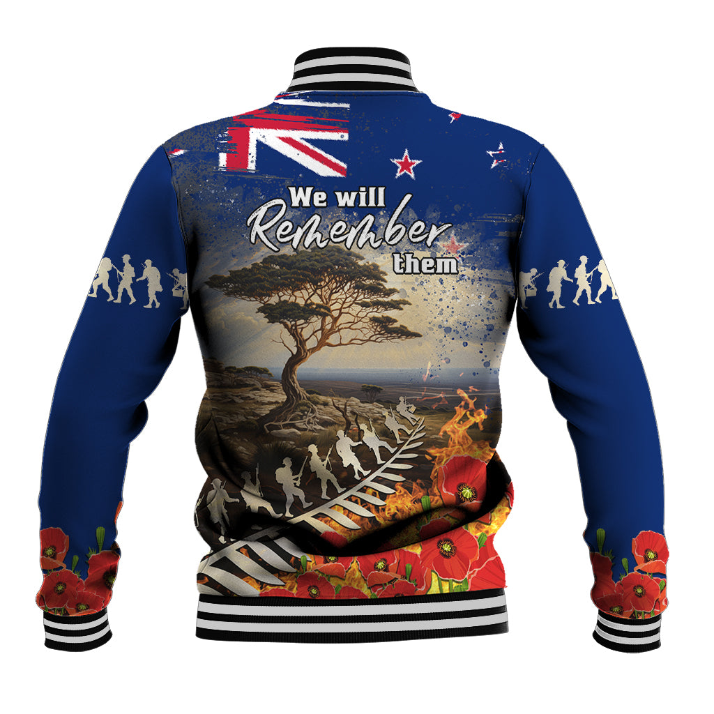 New Zealand ANZAC Day Baseball Jacket The Lonesome Pine With Soldier Fern