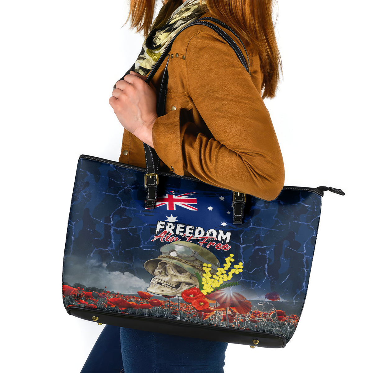 Australia ANZAC Day Leather Tote Bag Freedom Ain't Free