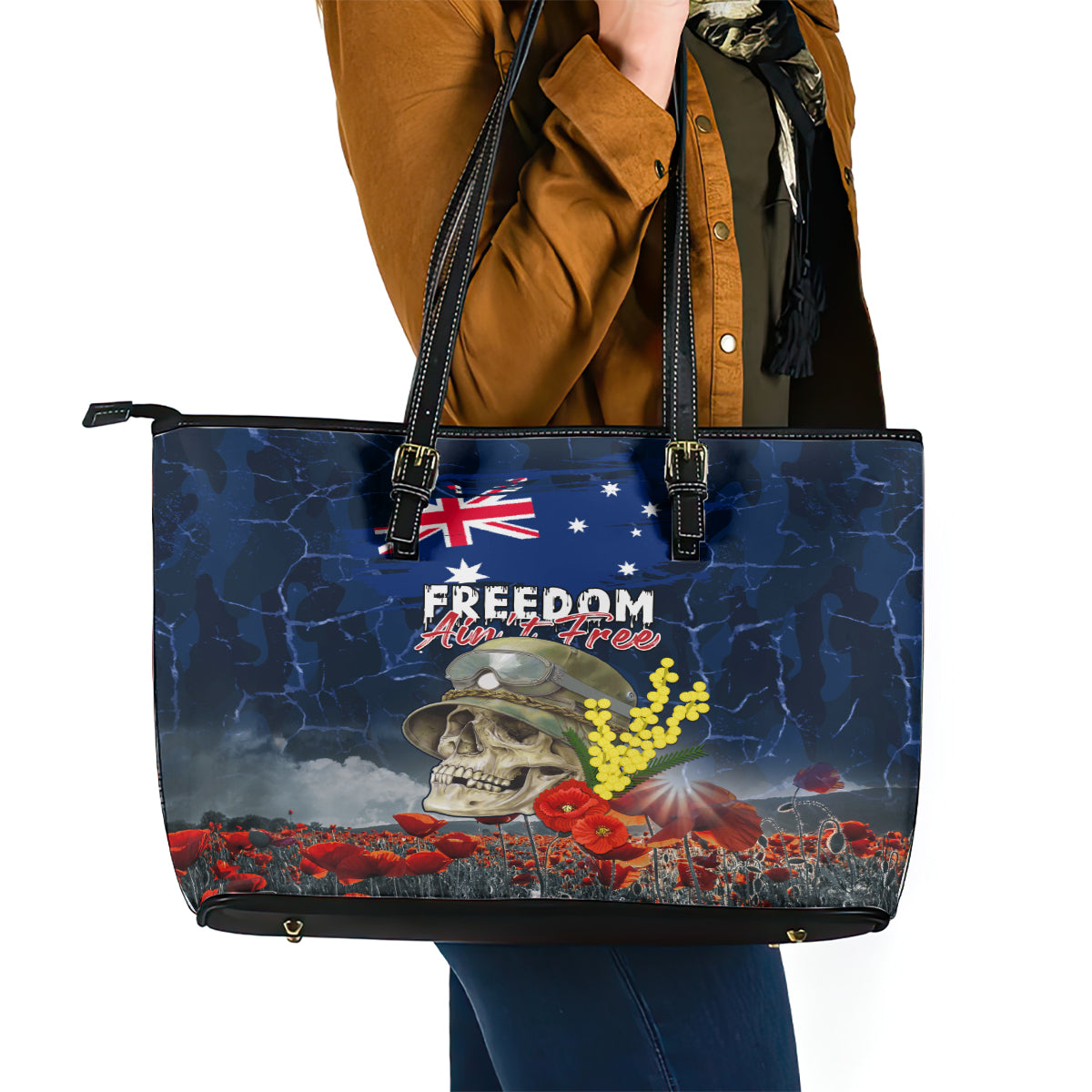 Australia ANZAC Day Leather Tote Bag Freedom Ain't Free