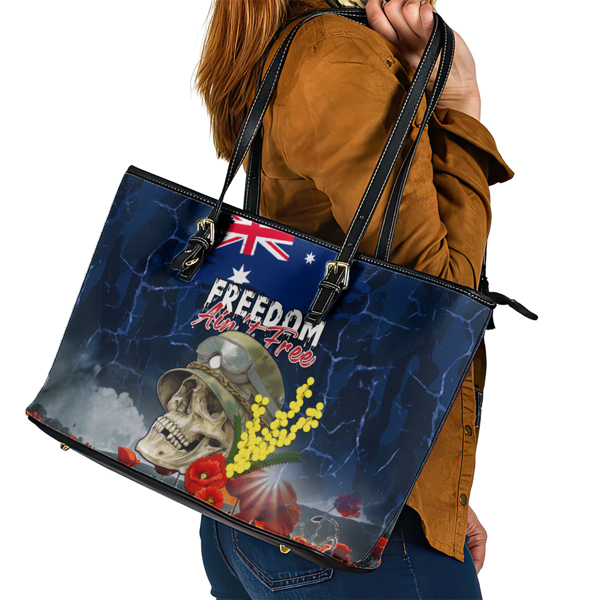 Australia ANZAC Day Leather Tote Bag Freedom Ain't Free