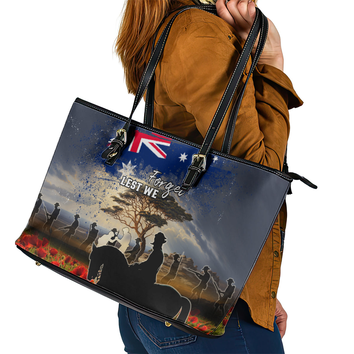 Australia ANZAC Day Leather Tote Bag The Lonesome Pine