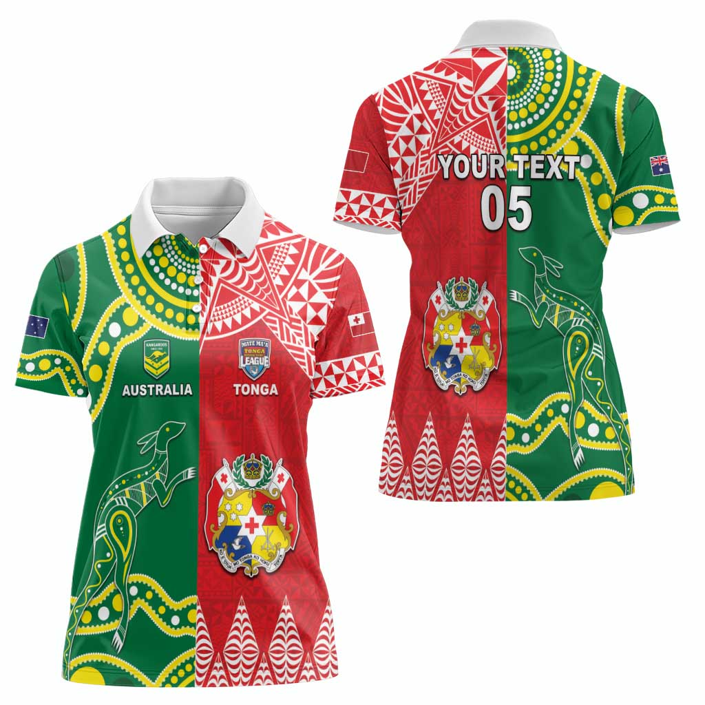 Custom Tonga XIII And Australia Kangaroos Women Polo Shirt Mate Maa Tongan Ngatu With Aboriginal