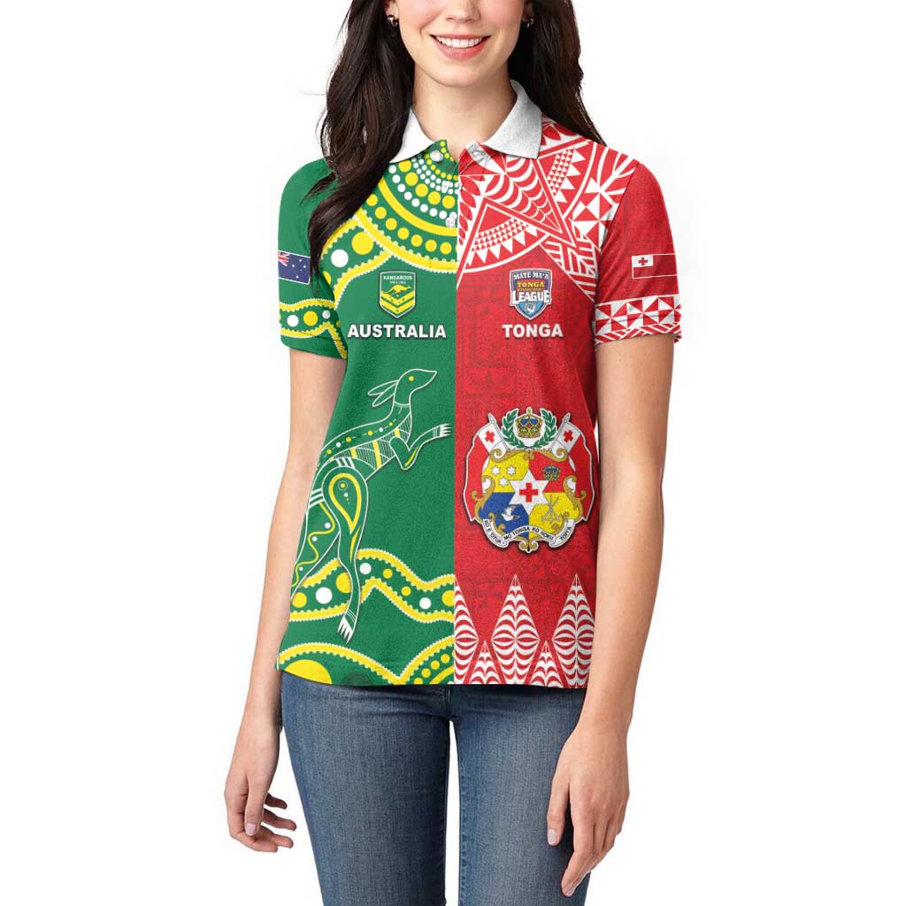 Custom Tonga XIII And Australia Kangaroos Women Polo Shirt Mate Maa Tongan Ngatu With Aboriginal