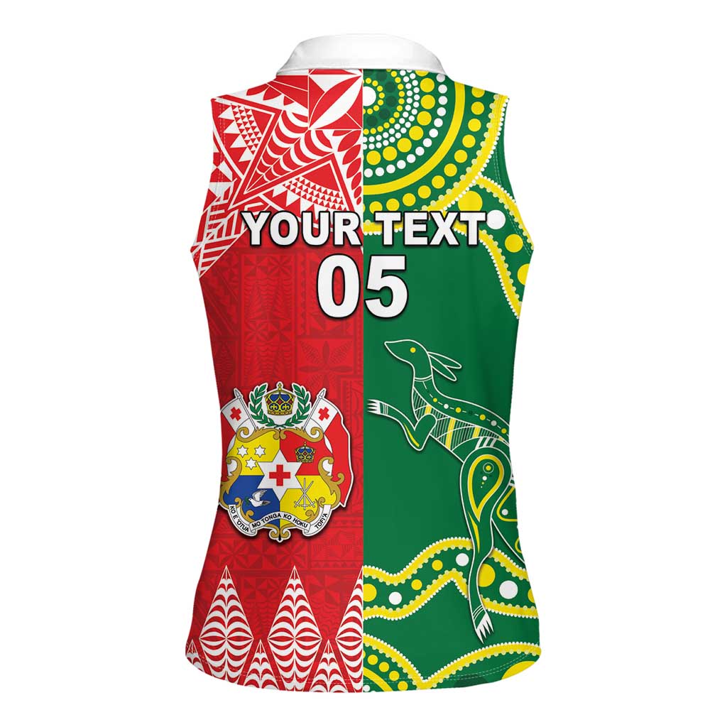 Custom Tonga XIII And Australia Kangaroos Women Sleeveless Polo Shirt Mate Maa Tongan Ngatu With Aboriginal