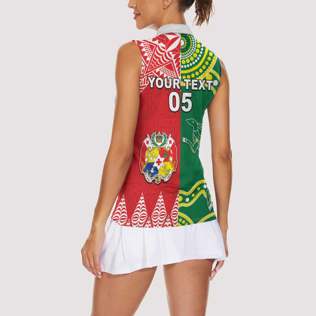 Custom Tonga XIII And Australia Kangaroos Women Sleeveless Polo Shirt Mate Maa Tongan Ngatu With Aboriginal