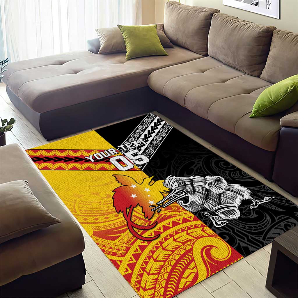 New Zealand And Papua New Guinea Rugby Custom Area Rug Maori Kiwi With Bird of Paradise