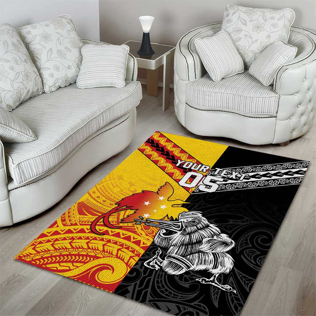 New Zealand And Papua New Guinea Rugby Custom Area Rug Maori Kiwi With Bird of Paradise