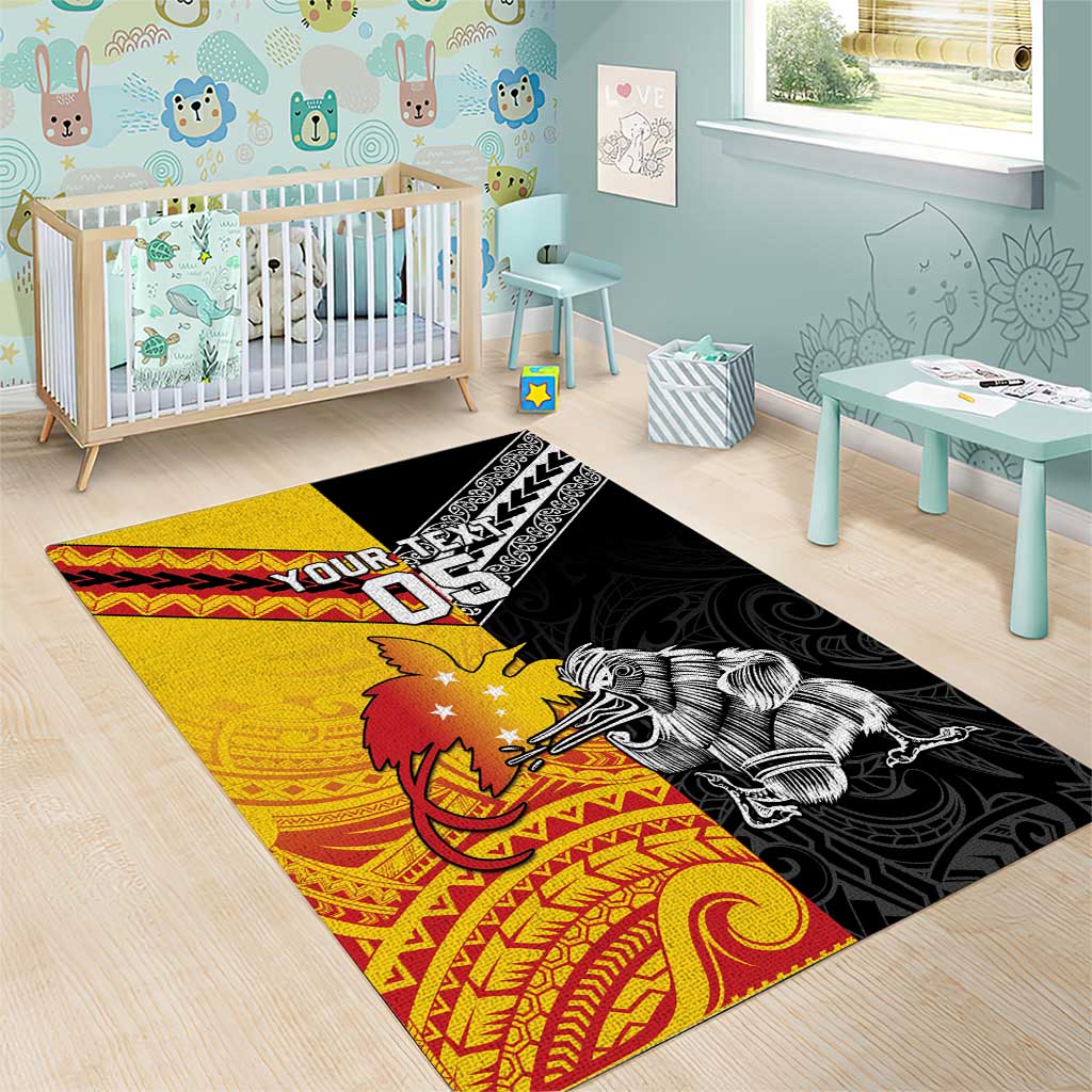 New Zealand And Papua New Guinea Rugby Custom Area Rug Maori Kiwi With Bird of Paradise