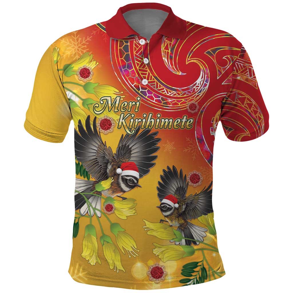 New Zealand Piwakawaka Christmas Polo Shirt With Maori Pattern