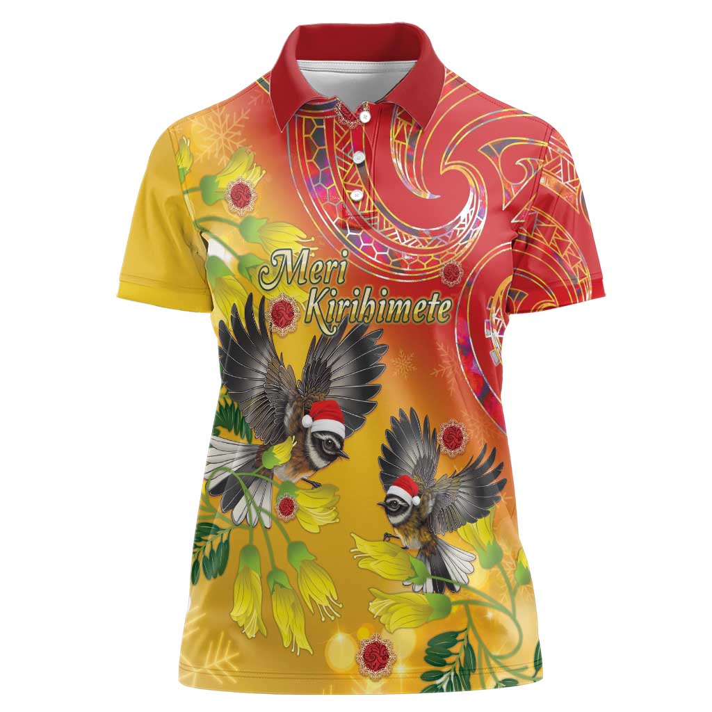 New Zealand Piwakawaka Christmas Women Polo Shirt With Maori Pattern