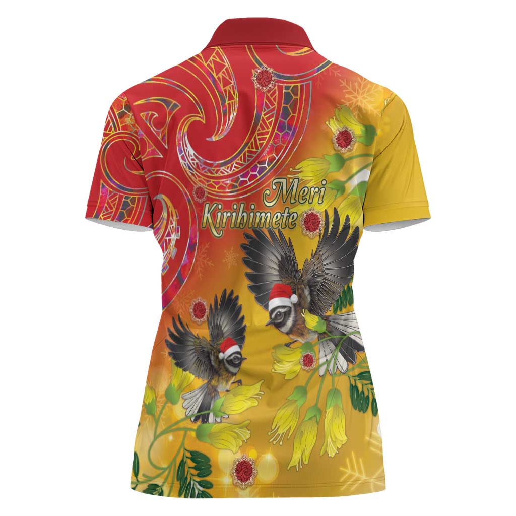 New Zealand Piwakawaka Christmas Women Polo Shirt With Maori Pattern