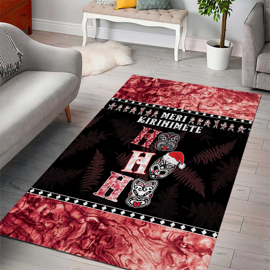 New Zealand Tiki Christmas Area Rug Ho Ho Ho Paua Shell Glitter Red