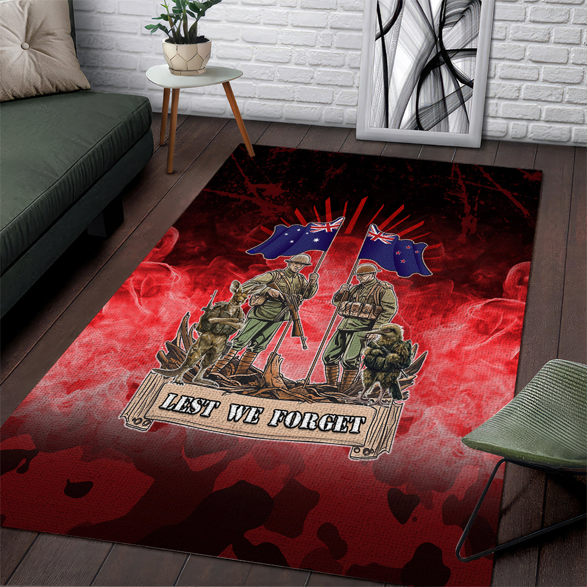 Australia And New Zealand ANZAC Day Area Rug Soldiers Lest We Forget