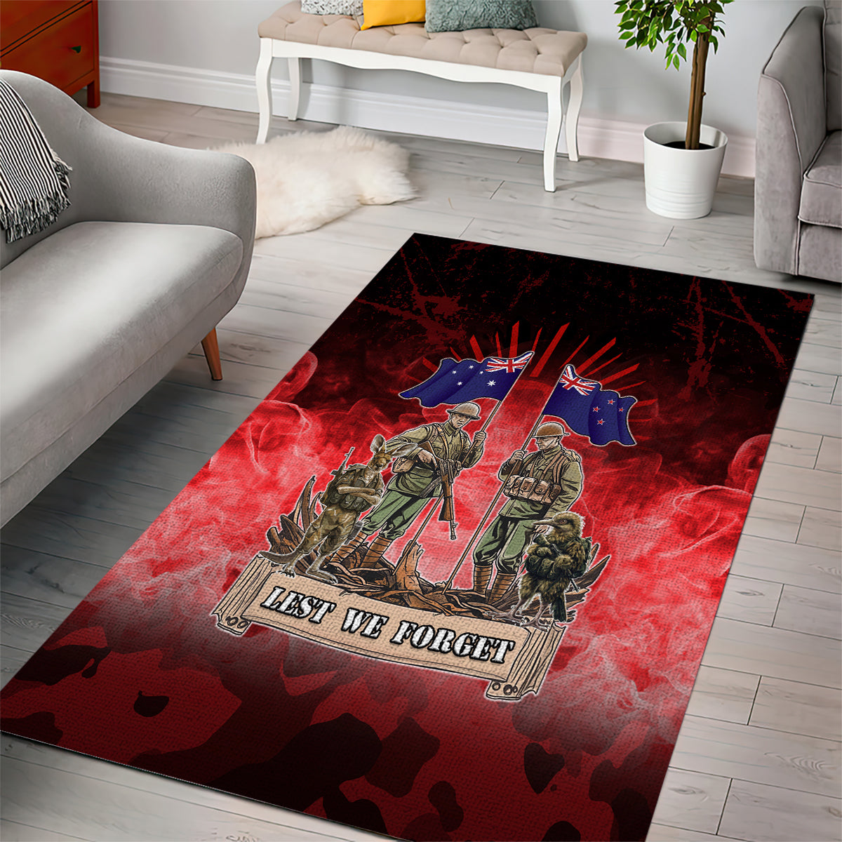 Australia And New Zealand ANZAC Day Area Rug Soldiers Lest We Forget